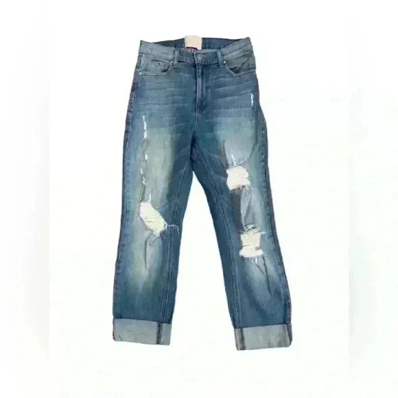 REVICE Denim High Rise Crop Mom Blue Jeans Distressed Light Wash Women's 28 USA - Picture 2 of 15